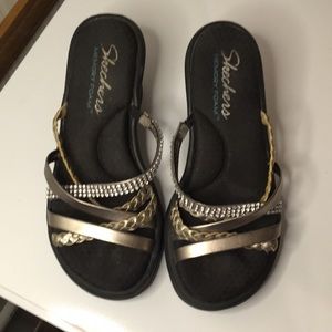 Sketchers Sandals Black Wedge with Jewel Detailed Upper Size 5